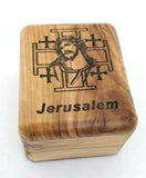 Hand Made Engraved Jerusalem Cross & Christ face Olive Wood Rosary/Jewellery Box