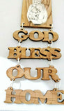 Hand Made Olive Wood Holy Family God bless our home wall hanging