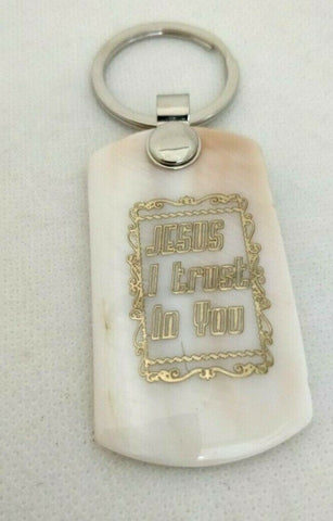 Golden JESUS I TRUST IN YOU Mother of Pearl Keyring, Please read description