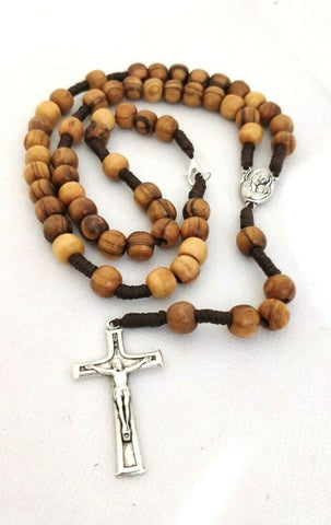 Olive Wood strong brown corded Rosary Beads with Jerusalem Soil. please read description, its worth it