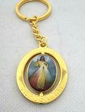 Divine Mercy Golden Keyring, Rotating Centre, engraved Jerusalem. from Holy Land