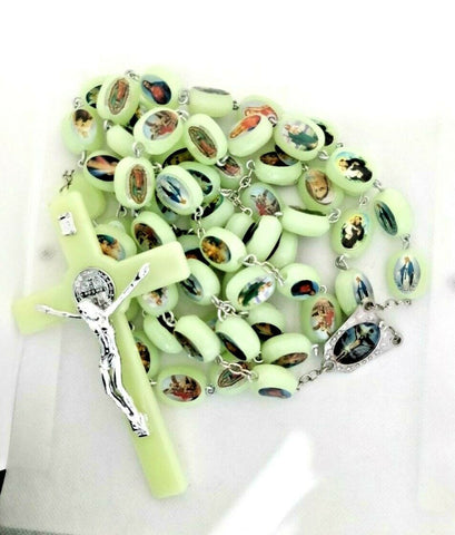 Large Luminous Glow in the dark wall Saints Rosary 1.3m 51", info in description