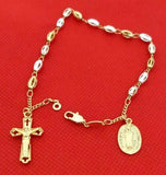 Stunning Silver & Gold Plated Single Decade Rosary Beads Bracelet with Icon.