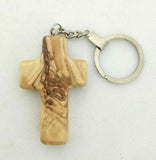 Jesus INRI engraved on Olive Wood Cross, Key Chain , Blessings from Jerusalem.