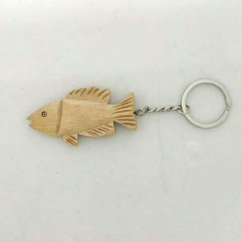 Hand made Olive Wood Jesus Fish Ichthys Christianity Key Ring.