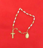 Stunning Silver & Gold Plated Single Decade Rosary Beads Bracelet with Icon.