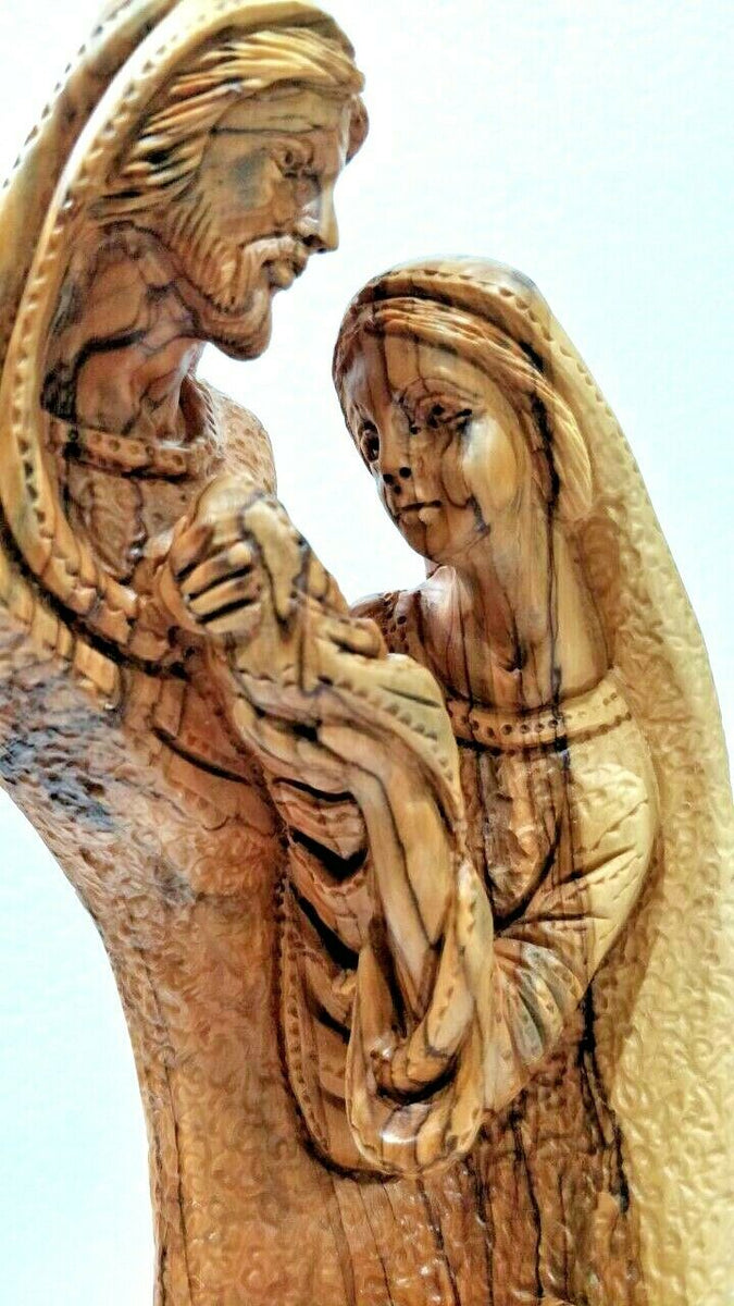 Holy Family modern two pieces, Group nativities, wood carving, 32 cm,  Colored, acquisto sculture in legno