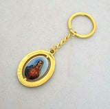 Immaculate Heart of Mary Golden Keyring, Rotating Centre, engraved Jerusalem.