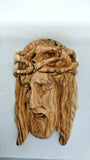 Hand Carved Olive Wood Face Of Christ with Crown of Thorns Wall Hanging