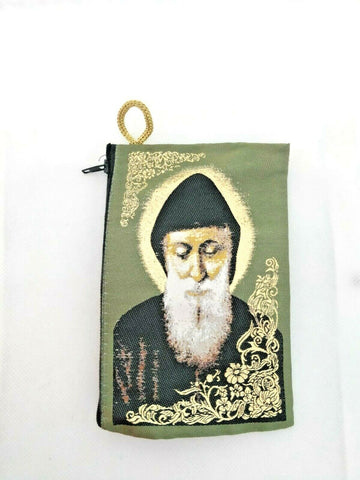 Saint Charbel Tapestry Rosary / Bible or Church Bag or Purse / with zip & Handle