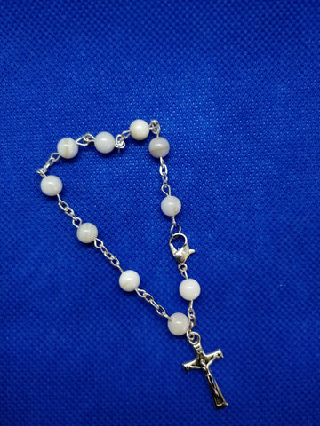 Mother of Pearl Bracelet Rosary/ Single-Decade Chaplet Rosary / Free booklet