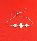 Stunning Silver and Zircons Classic Jerusalem Cross Blessed Bracelet. FREE GIFTS
