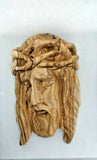 Hand Carved Olive Wood Face Of Christ with Crown of Thorns Wall Hanging