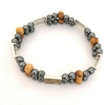 NEW HEMATITE STONE & OLIVE WOOD WITH ICONS ELASTIC BRACELET / STUNNING