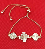 Stunning Gold Plated and Zircons Classic Jerusalem Cross Blessed Bracelet. please read description.