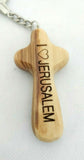 I love Jerusalem Olive Wood Comfort Cross Key Chain, Blessings from Jerusalem.