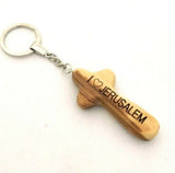 I love Jerusalem Olive Wood Comfort Cross Key Chain, Blessings from Jerusalem.