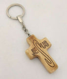 Jesus Name engraved on Olive Wood Cross, Key Chain , Blessings from Jerusalem.