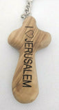 I love Jerusalem Olive Wood Comfort Cross Key Chain, Blessings from Jerusalem.
