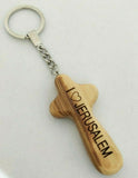I love Jerusalem Olive Wood Comfort Cross Key Chain, Blessings from Jerusalem.