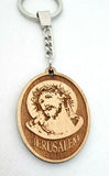Hand Made Olive Wood Engraved Jesus Head Crown of Thorns Keyring, From Jerusalem, The Holy Land