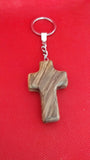 Jesus INRI engraved on Olive Wood Cross, Key Chain , Blessings from Jerusalem.