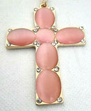 Rose Quartz Gemstone Large Cross, Golden Keyring with Mini Crystals / Stunning