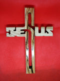 Hand Made Olive Wood Jesus Name Carved Cross Wall Hanging from Bethlehem,Israel