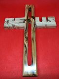 Hand Made Olive Wood Jesus Name Carved Cross Wall Hanging from Bethlehem,Israel