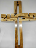 Hand Made Olive Wood Jesus Name Carved Cross Wall Hanging from Bethlehem,Israel