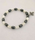 Mother Of Pearl and Hematite Stone Bracelet With Zinc Cross