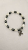 Mother Of Pearl and Hematite Stone Bracelet With Zinc Cross