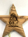 Hand made Olive Wood Star of Bethlehem Ornament with engraved Holy Family