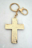 Rose Quartz Gemstone Large Cross, Golden Keyring with Mini Crystals / Stunning