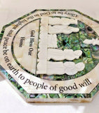 Hand Crafted Mother Of Pearl Bethlehem Christmas Crib / Nativity Wall Plaque / Glory be to God Prayer