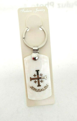 Golden Jerusalem Cross Mother of Pearl Keyring, Please read description