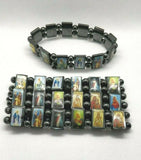 Hematite Natural Stone Magnetic all Saints, Mary & Jesus Elasticated Bracelet