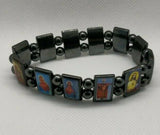 Hematite Natural Stone Magnetic all Saints, Mary & Jesus Elasticated Bracelet