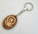 Hand Made Olive Wood Engraved Jesus Head Crown of Thorns Keyring, From Jerusalem, The Holy Land