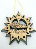 Handmade Star of Bethlehem Olive Wood Ornament with Baby Jesus and an Angel