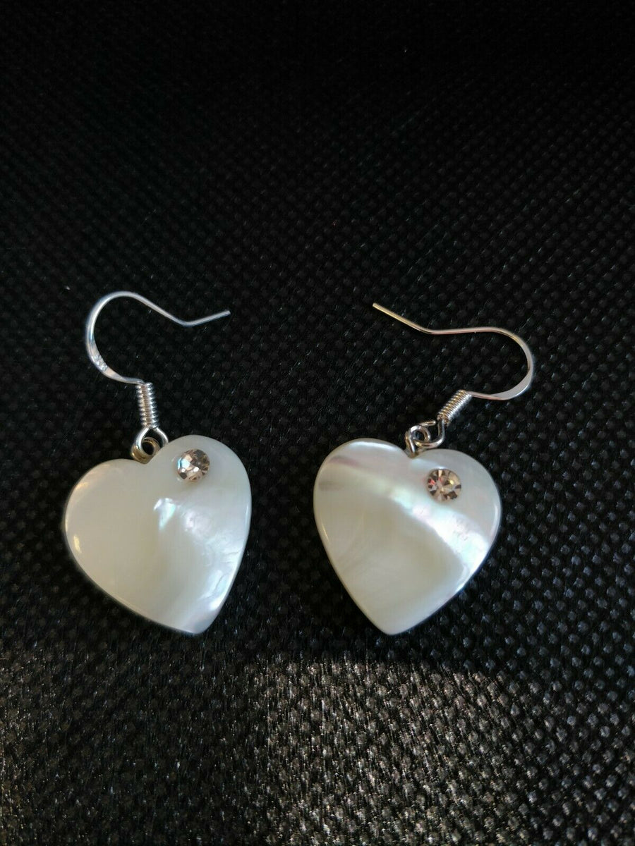 Hand Made Heart Shape MOTHER OF PEARL & 925 Sterling Silver Earrings