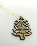 Handmade Olive Wood Christmas Tree Shape Ornament with Baby Jesus and Bethlehem