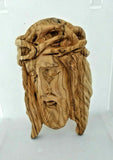 Hand Carved Olive Wood Face Of Christ with Crown of Thorns Wall Hanging
