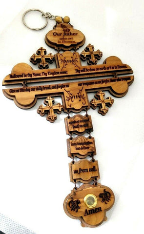 The Lord's Prayer Cross ( Our Father Prayer ) Hand made from Olive Wood