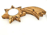 Hand made Olive Wood Shooting Star Candle Holder with a free Candle