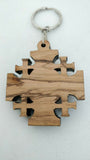 Hand Made Olive Wood Jerusalem Cross,Silver Jesus Face Key ring