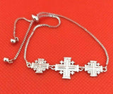 Stunning Silver and Zircons Classic Jerusalem Cross Blessed Bracelet. FREE GIFTS