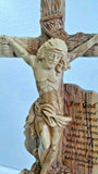 Master Piece Hand Crafted Olive Wood Jesus Crucifixion Statue, With Scripture of (John 3:16). Please read full description.