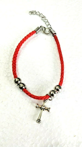 2x Hand made Red rope Christian bracelet with Zinc Cross, made in Bethlehem