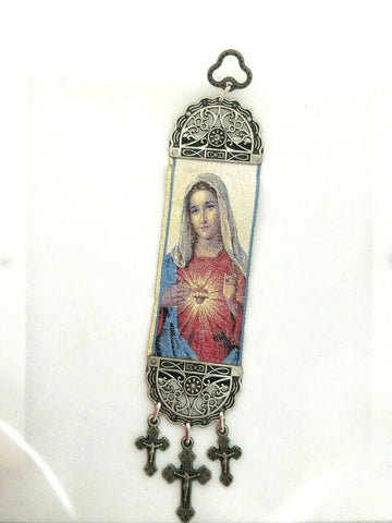 Immaculate Heart Of Mary Fabric Cloth Icon Banner Textile Art, Wall / Door / Car Hanging